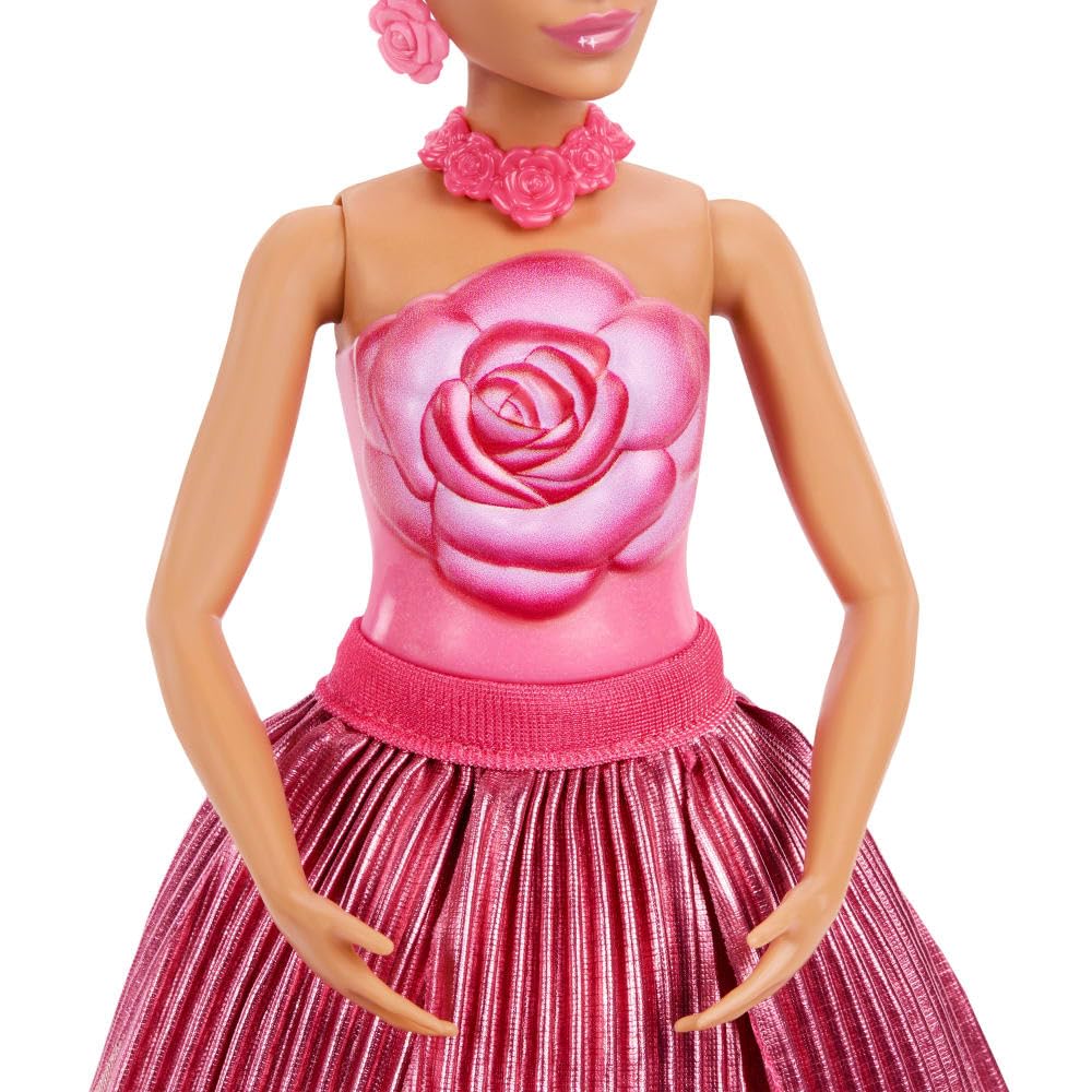 Barbie Petal Pop Scented Doll with Rose Dress & Accessories, Bouquet Reveal with Pet Bunny & Surprises like Watering Can - Image 4