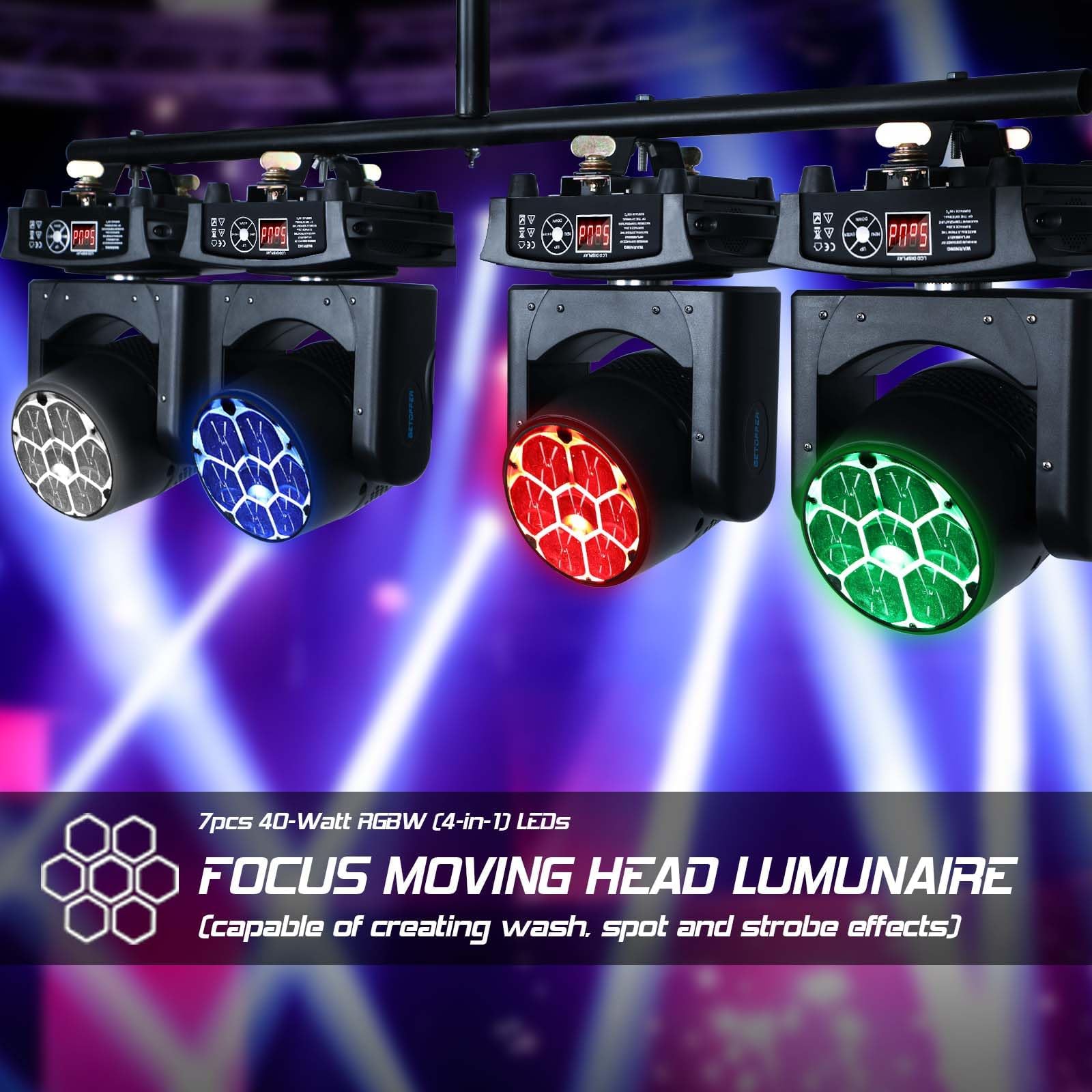 BETOPPER Lyre Led DMX Moving Head Lampe RGBW DJ Projecteurs Lumiere à Tête Rotative avec Effet Beam/Wash/Zoom/CTO Jeux de Lumière pour Clubs,Fête,Disco (1, LM0740-1)