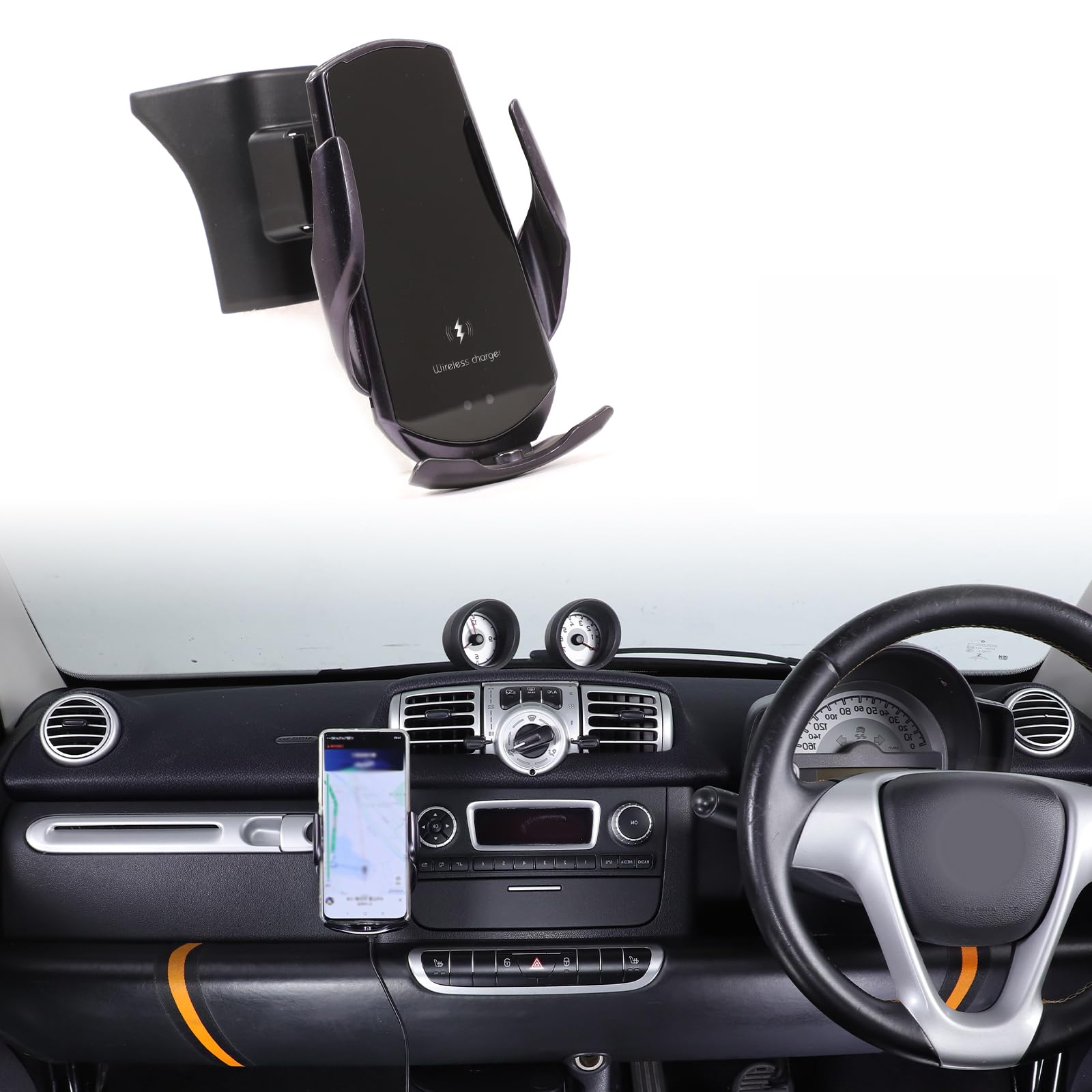 Soporte para teléfono móvil @B&enz Smart 451 Fortwo 2010-2015, soporte fijo giratorio lateral para teléfono móvil para iPhone Android y smartphones universales (conducción a la derecha) (D)