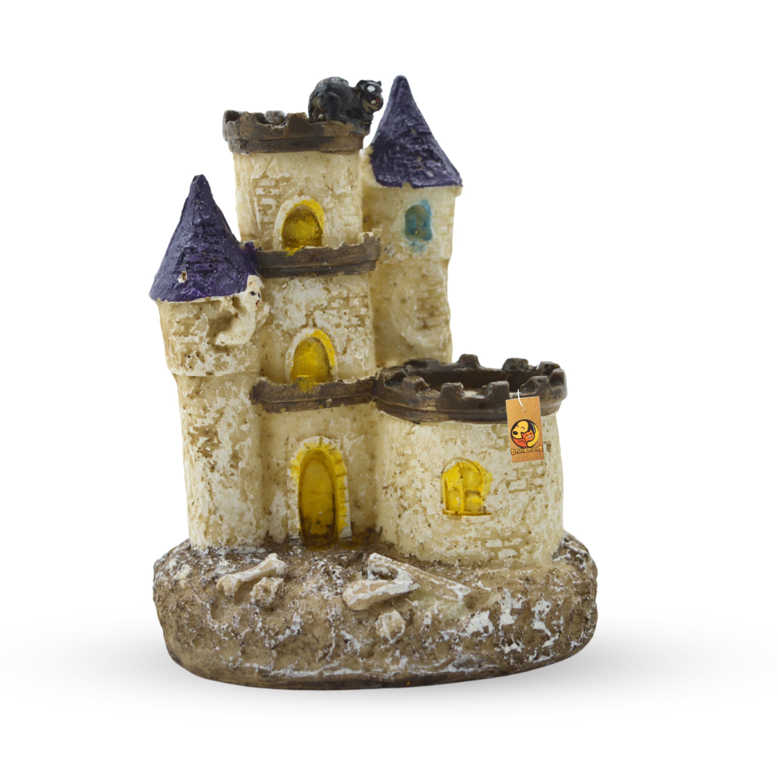 Foodie Puppies Thematic Ornament Resin Aquarium Decor - (Medieval Castle, Small, 13 x 10.5 x 9.5 cm) Unique Hideaway Natural Looking Landscape for Fish Tank Accessories, Pond and Turtle House