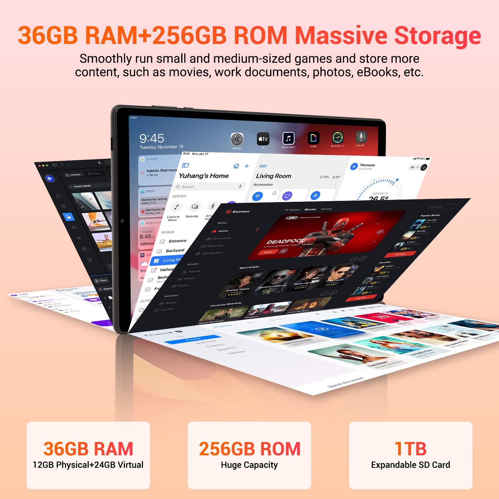 TIGERFU Tablet 10,4 Pollici Android 14.0, 4G LTE+5G WiFi, 36GB RAM+256GB ROM (2TB TF), Octa-Core Processor, 1920*1200, 8000mAh, 13MP+8MP, BT5.0, FHD,Tablet in offerta con Tastiera丨Mouse丨Penna - Nero