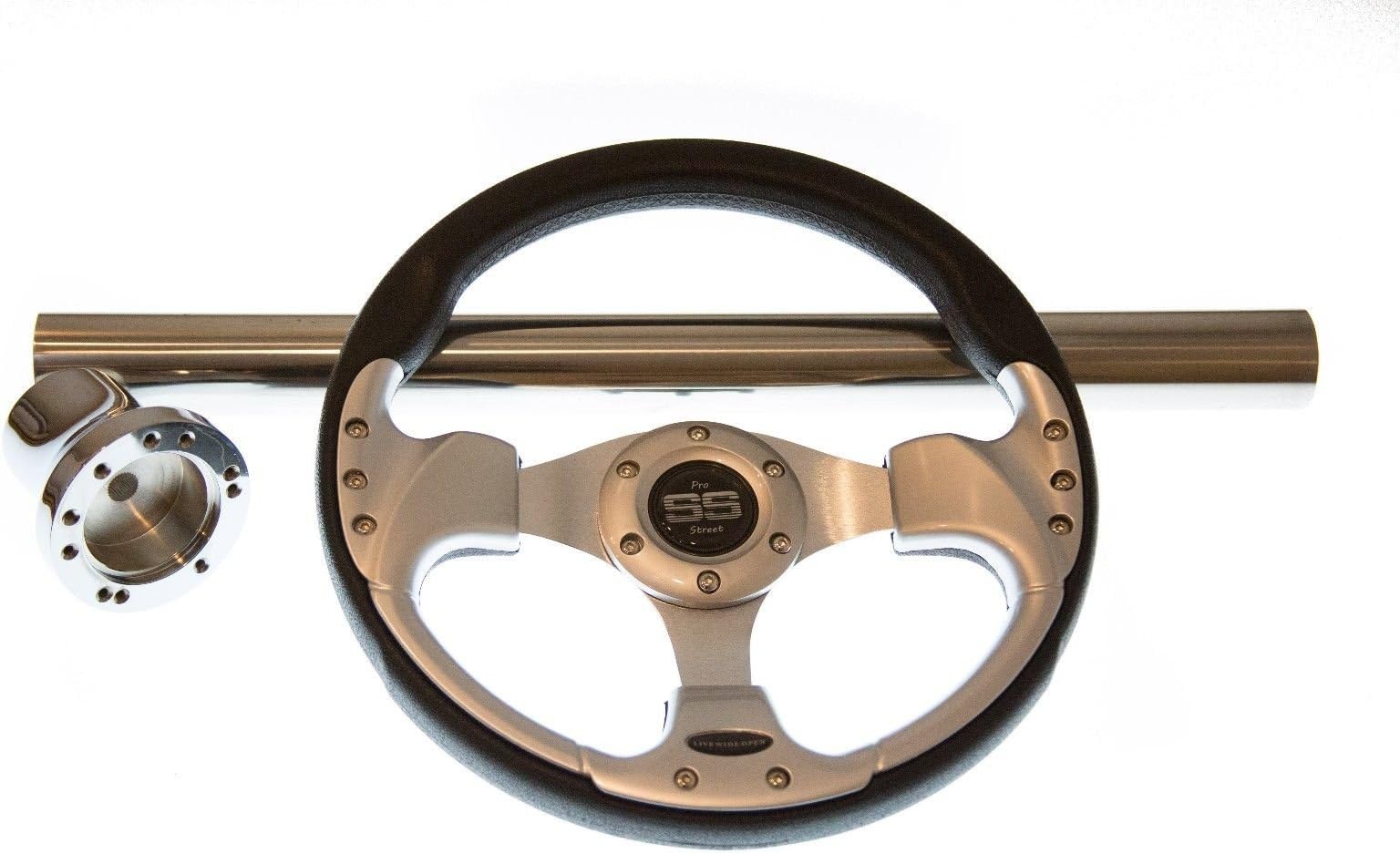 US GOLF CARS EZ-GO TXT and RXV Black/Chrome Steering Wheel/Hub Adapter/Chrome Cover Kit