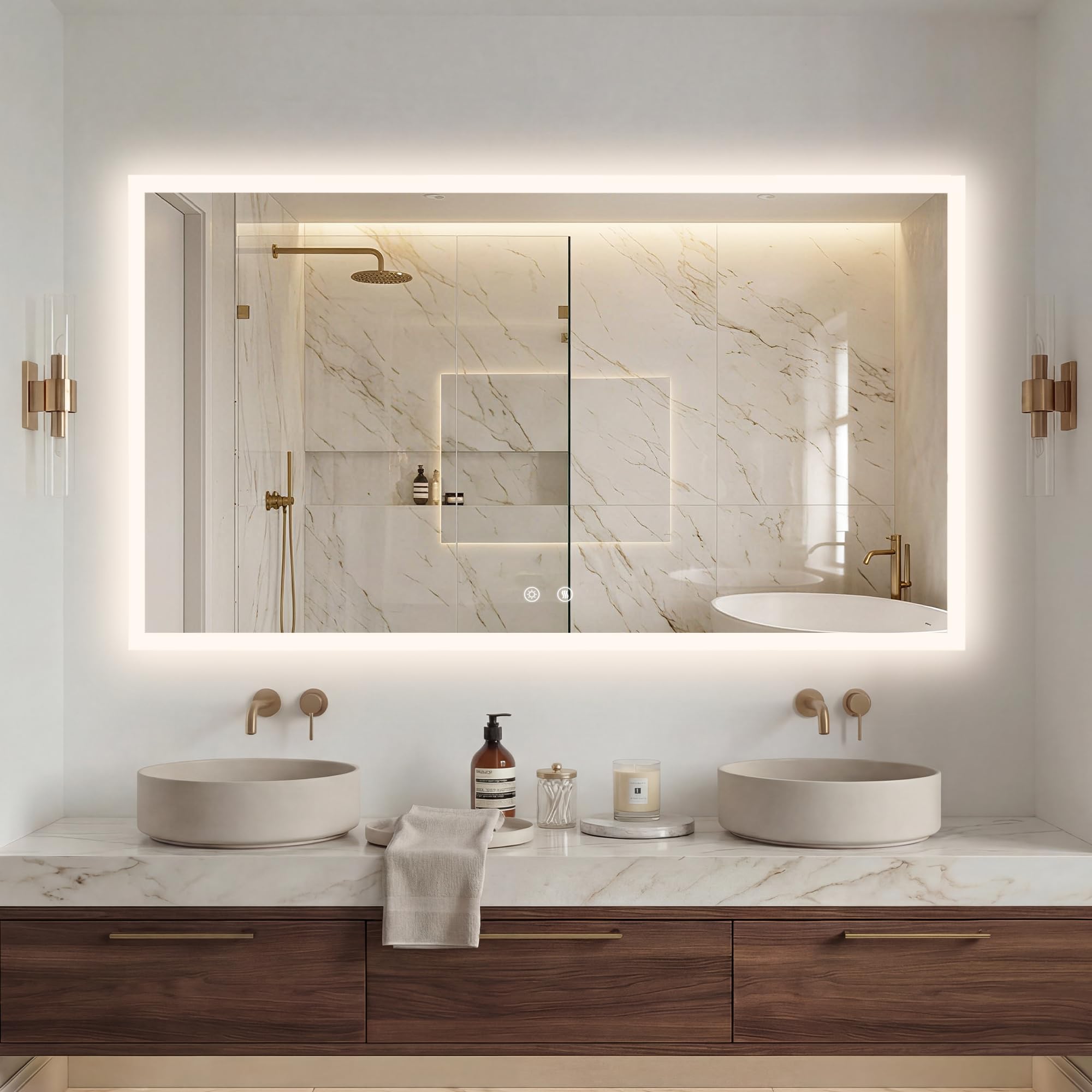 LUVODI Bathroom Mirror with LED Lights: 1200x700mm Anti-fog Dimmable Large