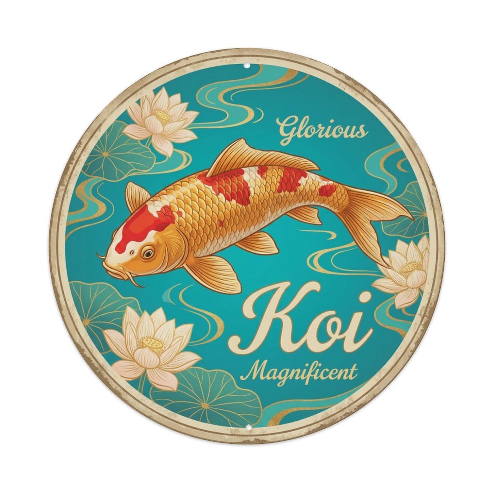 Tgrcjimh Style Metal Tin Sign Koi Fish Magnificent Splendid Waters Grand Majestic