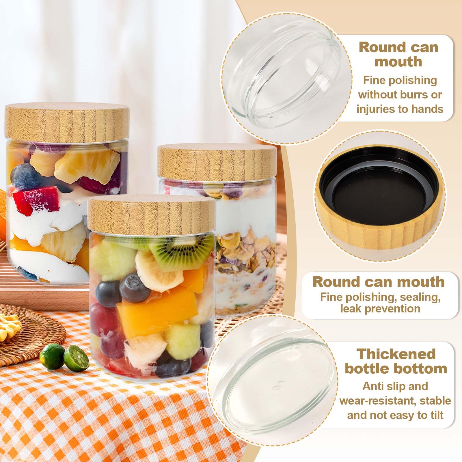 4 Overnight Oats Gläser 480ml Mit Bambusdeckel – Luftdicht & Spülmaschinenfest