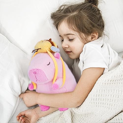 Miniatura 6 de Peluche estilo kawaii de capibara de 9 pulgadas, con mochila de abeja, bonita almohada de peluche de capibara rosa para niños y adultos
