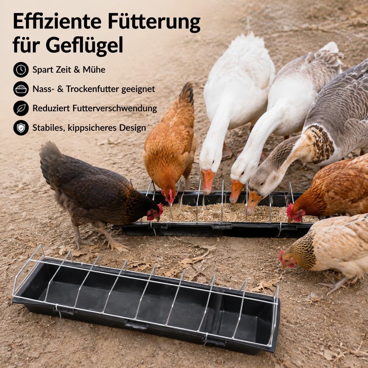 Colcolo Viehfütterer Futterkorb Fütterungseimer Futterbehälter Tränkeeinheit aus Hochwertigem für Rinderhaltung Schafstall, Rechteckig, 75 cm Länge, 16 Fä