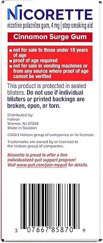 Miniatura 14 de Nicorette Ayuda para dejar de fumar goma de mascar de nicotina, 4 mg, sabor a oleada de canela, 2 x 100