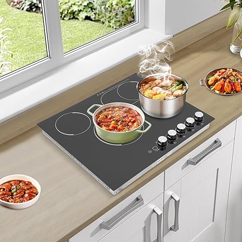 Miniatura 3 de Placa de cocina eléctrica de cerámica, 4 quemadores, 110 V, engranajes de potencia de fuego ajustables con pantalla LED y bloqueo de seguridad para