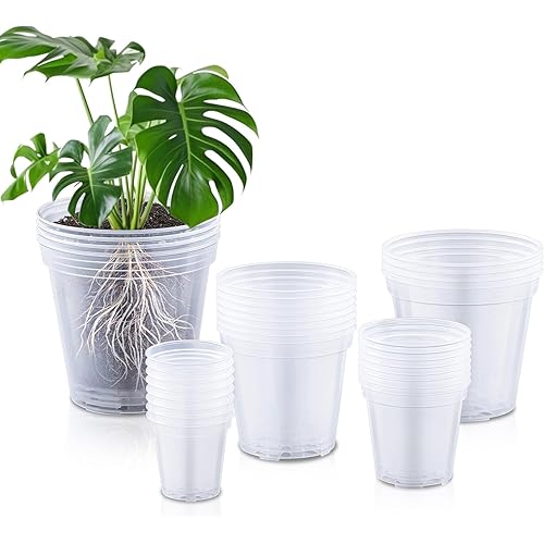 Vesici 32 Pcs 3/4/5/6/7 Inch Large Thickened Clear Nursery Pots Variety Pack Plant Pots with Drainage Holes Planters for Indoor Plants Flexible Transparent Plastic Plant Bottle Succulents