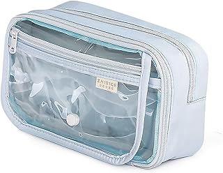 筆箱 ペンケース 透明窓 痛ペンポーチ 可愛い 仕切り 多層 収納ケース 小物入れ 持ち運び おしゃれ 中学生 高校生 女の子 男の子 オフィス 社会人用-ブルー