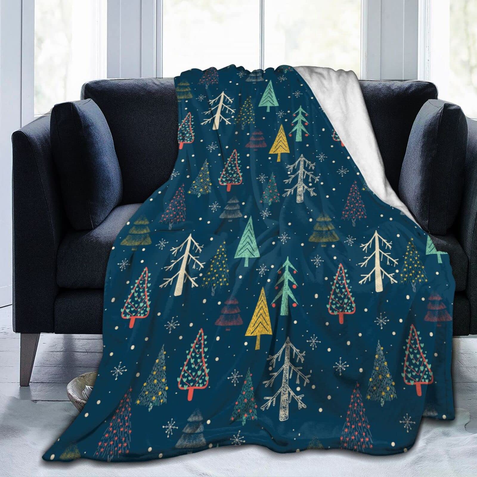 Lsjuee Christmas Pine Trees Throw Blanket Warm Cozy Blankets Lightweight Soft Cozy Flannel Winter Holiday Blanket for Sofa Couch Bed Office Xmas Gift 60"X50"