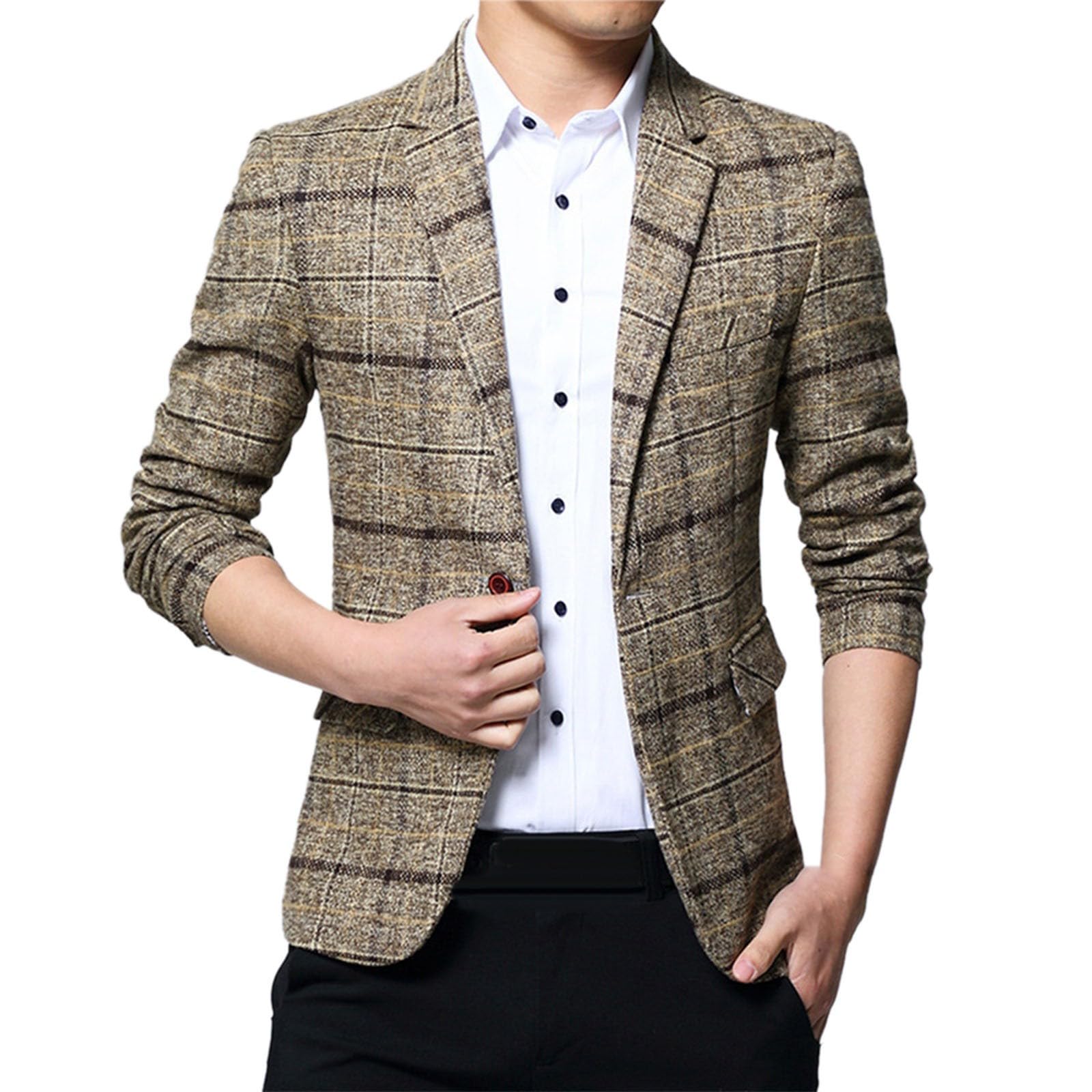 Giacca estiva da uomo, vestibilità regolare, in cotone, elegante, leggera, con bottone e tasche, traspirante, per il tempo libero