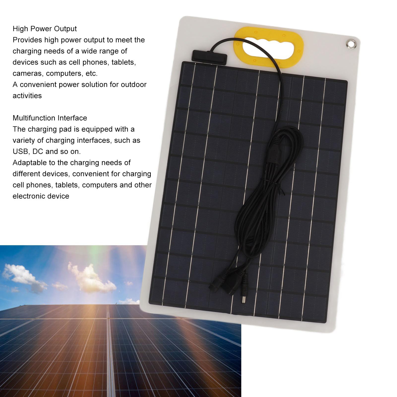 Srliya Panel Solar Portátil Eficiente de 100W, Carga Rápida para Acampar Al Aire Libre, Senderismo, Banco de Energía USB 24V DC 12V 5A, Material ABS Ligero