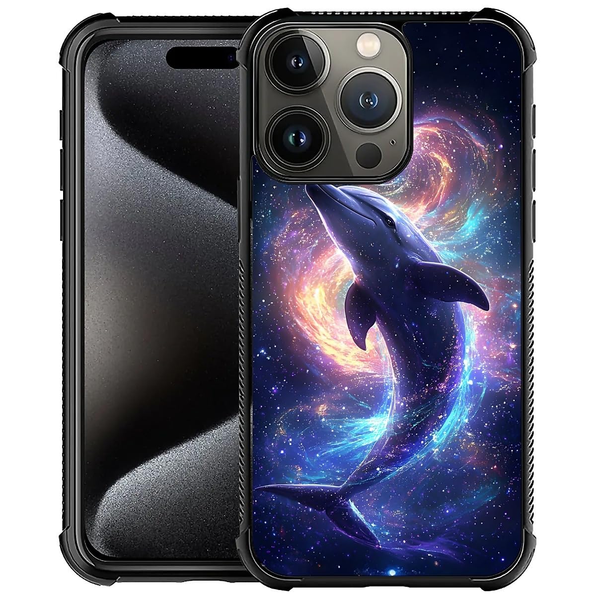 CARLOCA for iPhone 16 Pro Max Case, Ultra Protection Shockproof Soft Silicone TPU Non Slip Back for iPhone 16 Pro Max Pattern Swirling Galaxy Dolphin