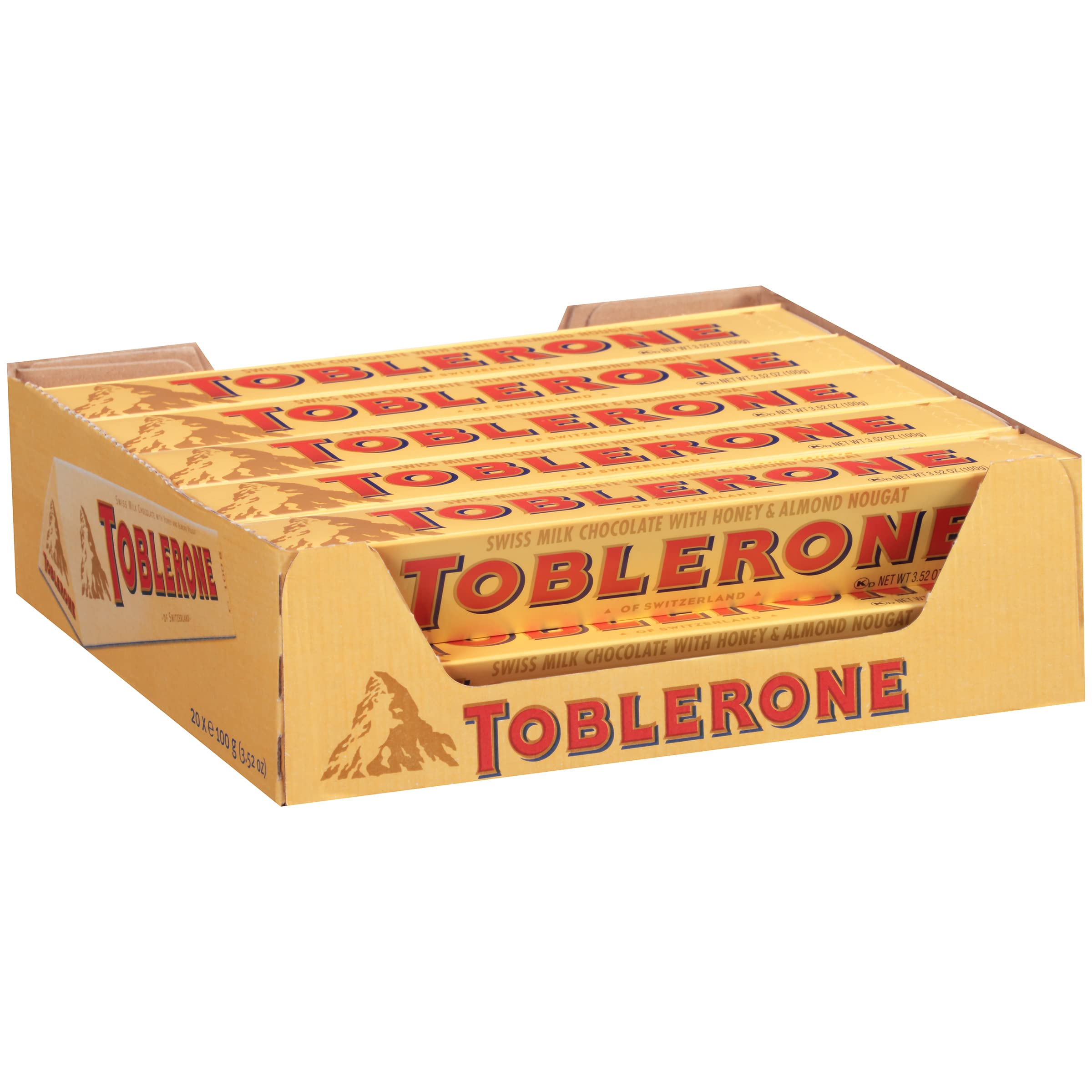 Toblerone Swiss Milk Chocolate Candy Bars with Honey and Almond Nougat