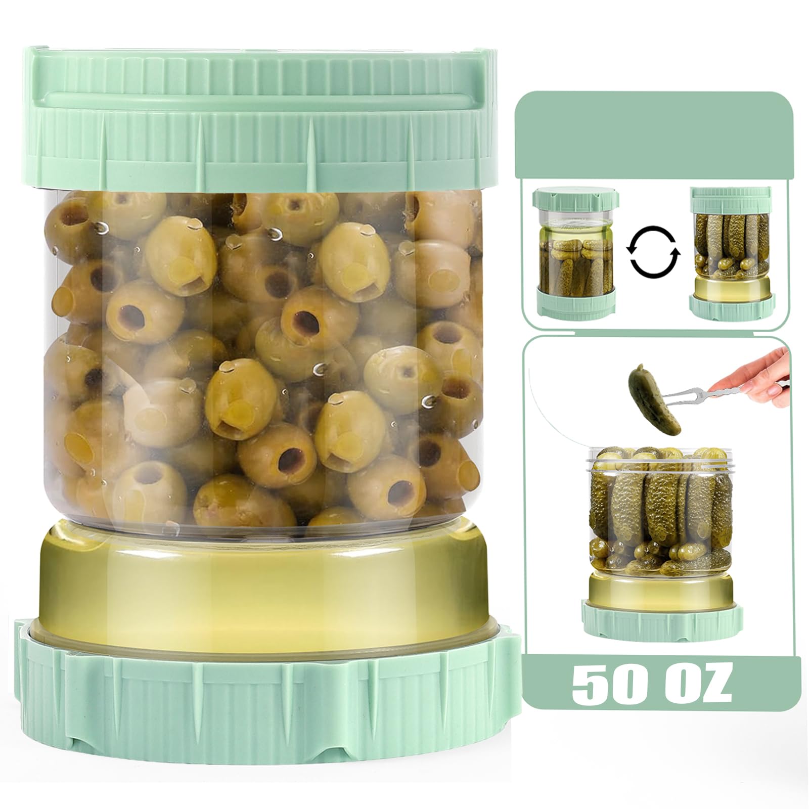 ZERNBER Pickle Jar With Strainer Flip,50oz Pickle Juice Pickle Jar With Lids，Large Capacity Pickle Juice Separator Jar,Hourglass Pickle Container With Strainer for Olives Gherkins et al，Good sealing