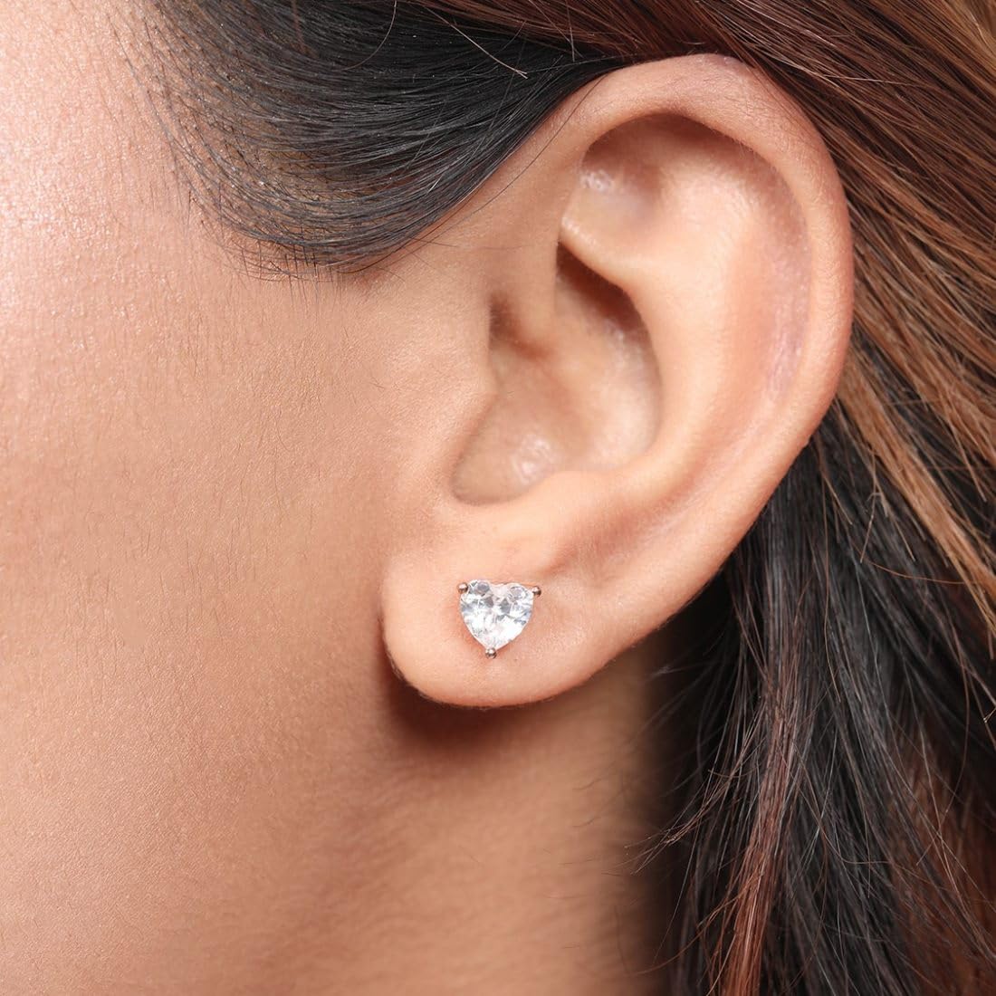 925 Silver Heart Earrings Rose Plated Stud With Hallmark