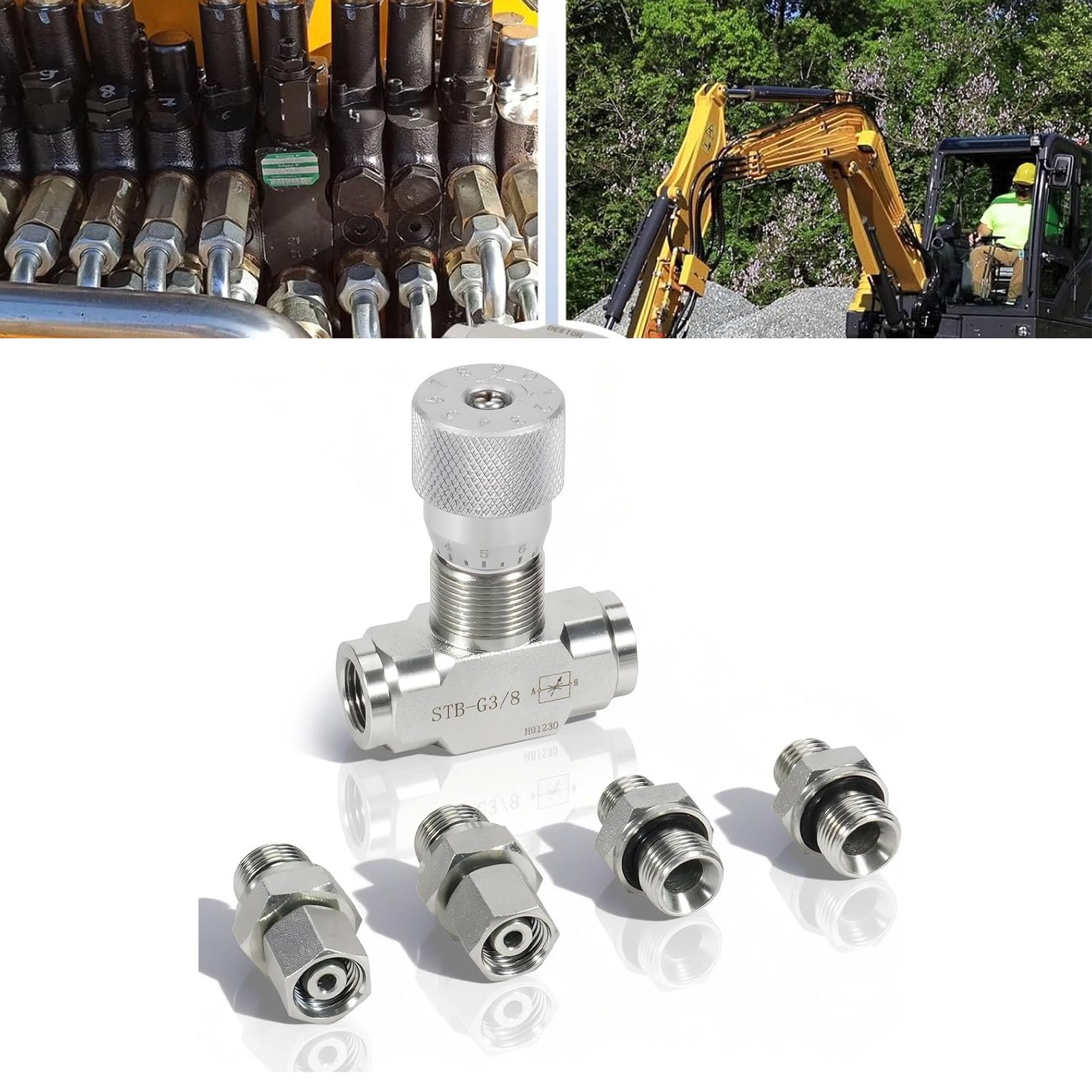 Cryfokt Valvola di Controllo del Flusso Idraulico, Valvola di Controllo della Portata per Miniescavatore da 3/8" con Connessione M14, di Ritegno Dell'acceleratore per il