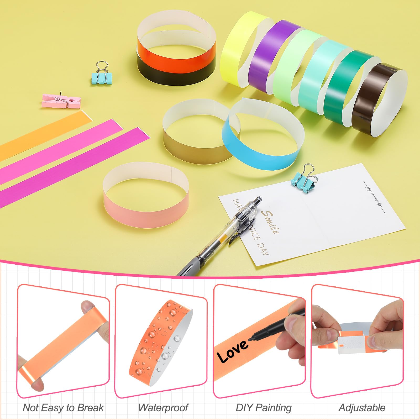 PATIKIL Paper Wristbands for Events 200 Pack Neon Party Wrist Bands - Image 3