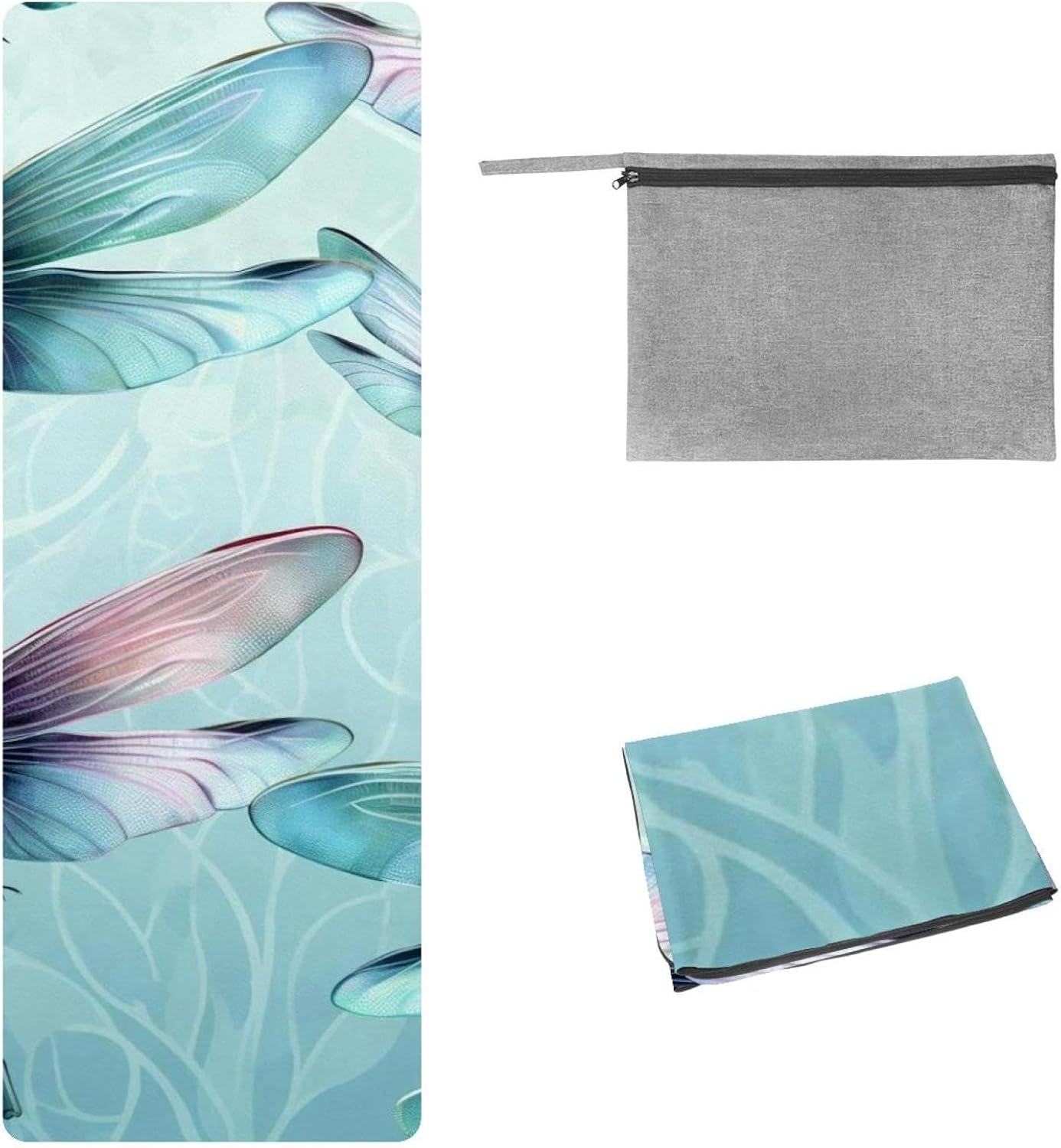 Yoga Towel, Dragonfly Pattern Non Slip Sweat Absorbent Hot Yoga Mat Towel for Hot Yoga, Pilates and Fitness - 72.8" x 26.8"