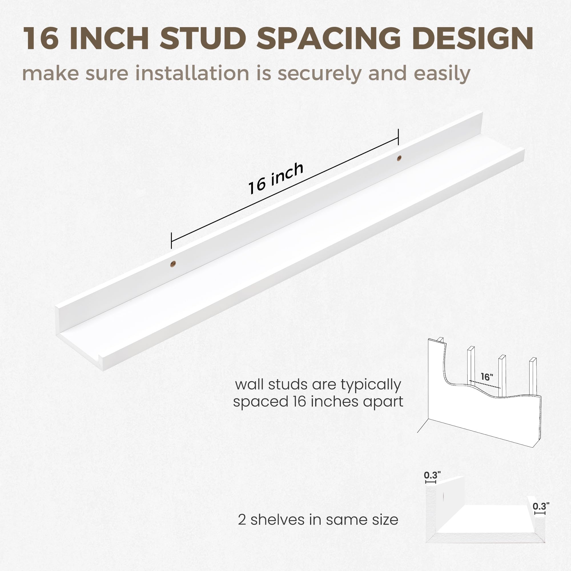 Axeman Estantes flotantes de 30 pulgadas | Juego de 2 estantes de pared blancos con borde | Estante blanco para fotos para pared con repisa, repisas de fotos de 30 pulgadas