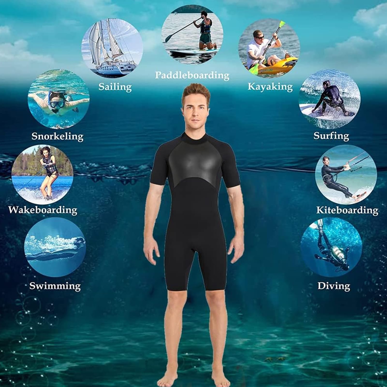 Kombinezon Męski, 2 Mm Neoprenowe Kombinezony do Nurkowania na Całe Ciało, Krótkie Kombinezony do Nurkowania, Surfingu, Pływania, Sportów Wodnych