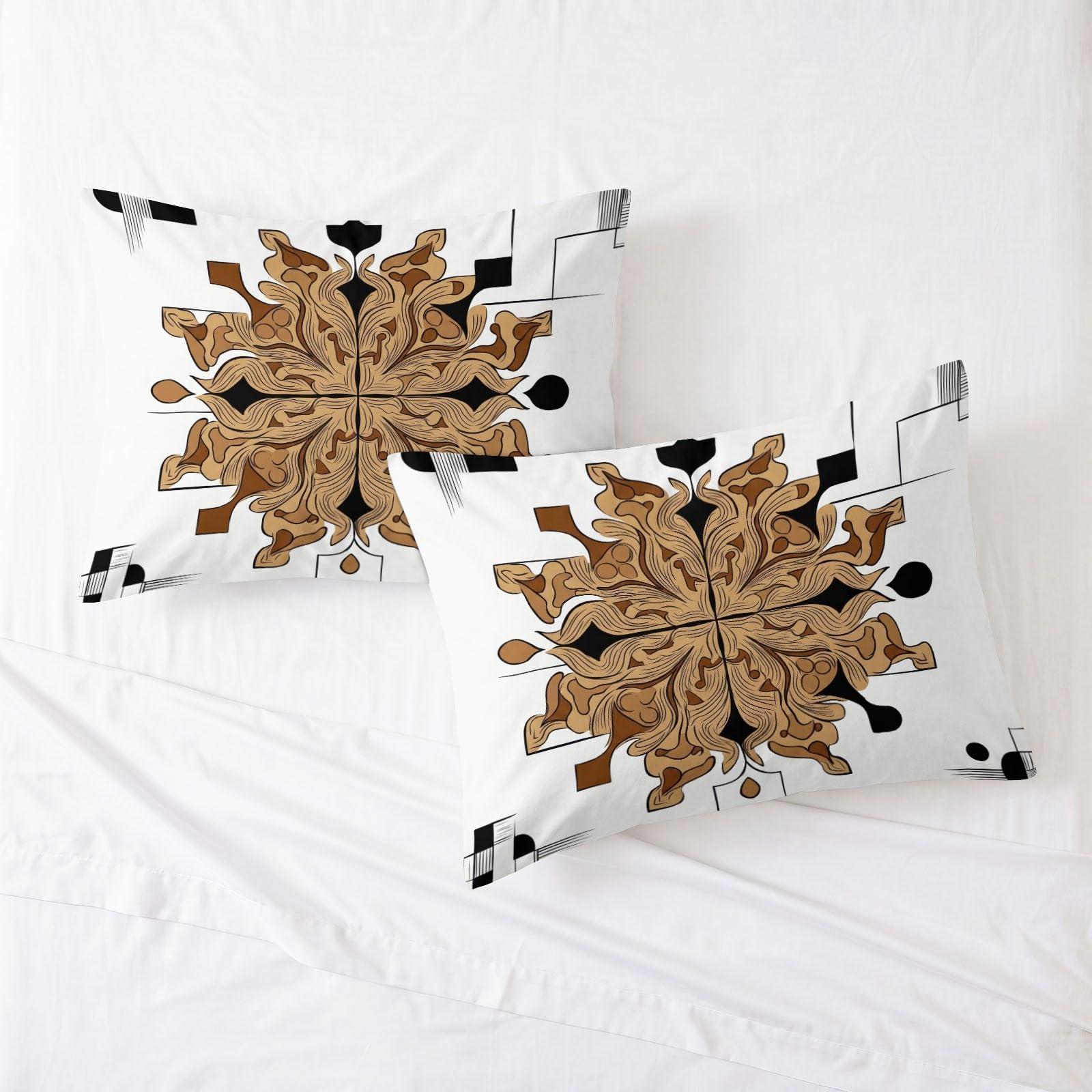 Kunst Eleganz Mandala Blumen Bettwäsche Set 240 x 220 cm, Beige Bettbezug Set Weich Komfort Mikrofaser Bettwäsche 3teilig für Geschenke Zimmer Deko mit Reißverschluss und 80x80 cm Kissenbezug