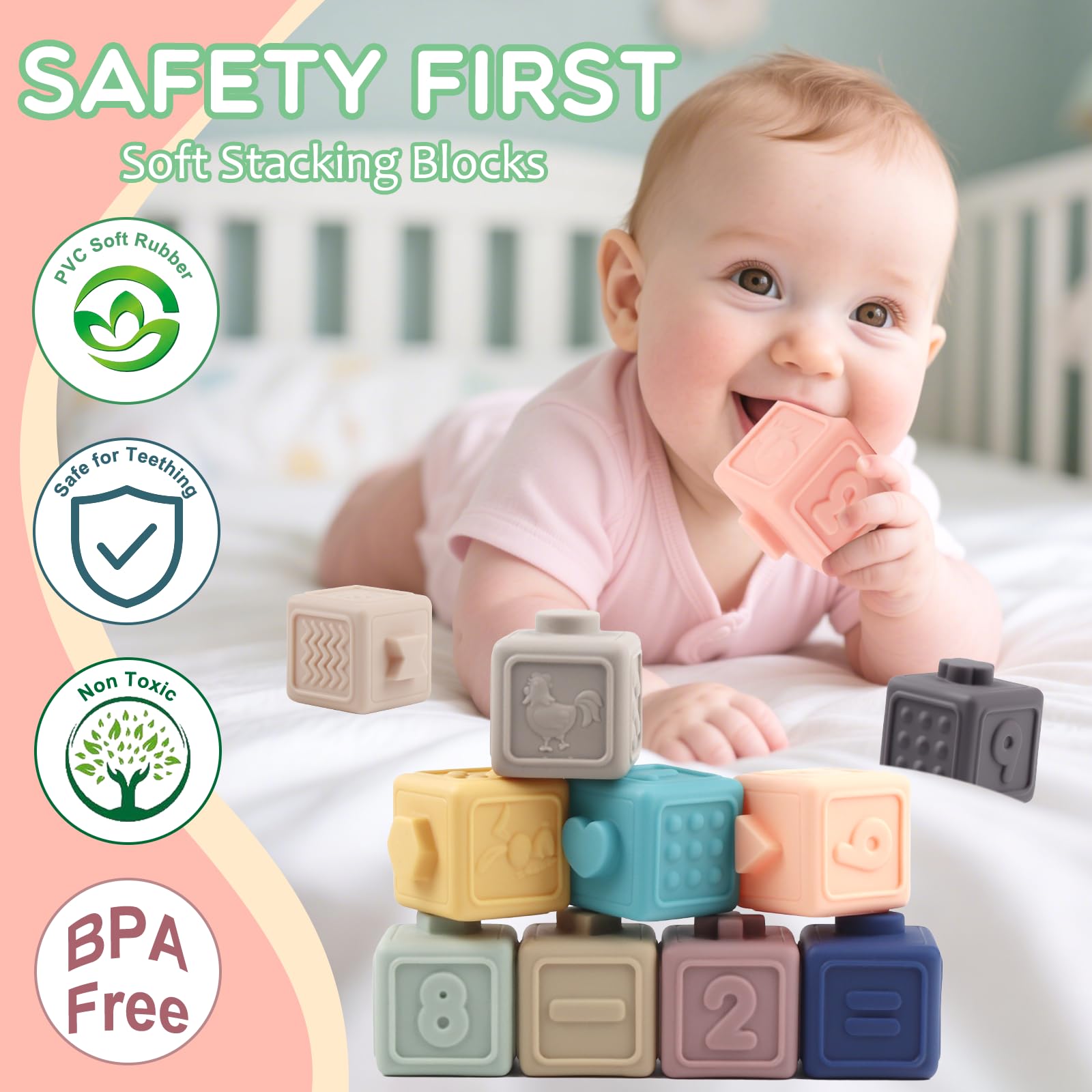 Plunack Giocattoli Montessori per Bambino 18 Mesi - Soft Building Blocks giochi Sensoriali impilabili con Anelli
