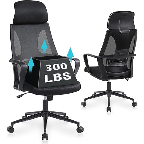 Ergonomic Office Chair Computer Desk Chairs, Mesh Home Office Chairs with Lumbar Support Headrest, Modern High Back Swivel Chair for Home Office, Black