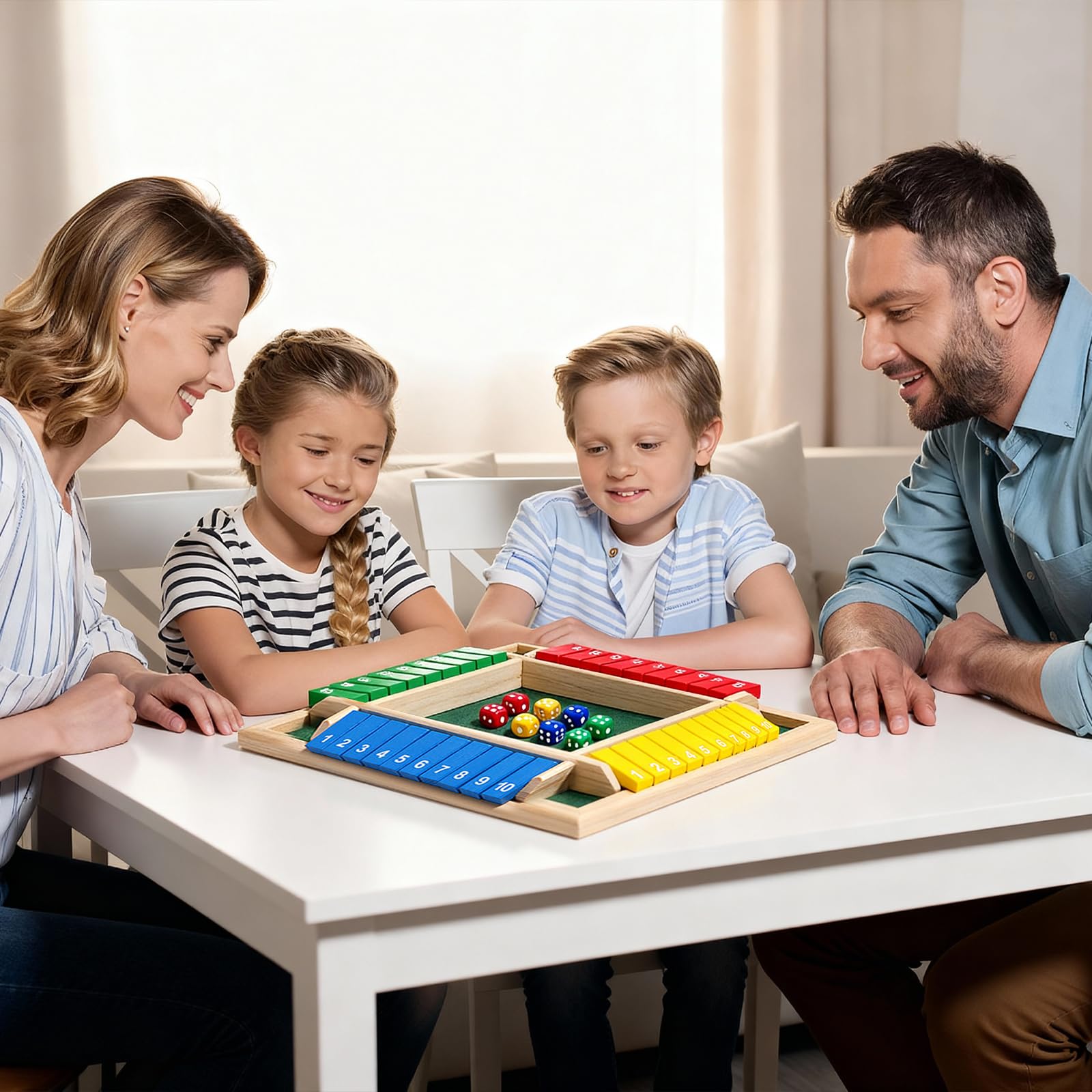 Gra w kości z drewna, dla 4 graczy, Shut The Box, składana plansza z 8 drewnianymi kostkami, gry planszowe, zabawne gry matematyczne, edukacyjne zabawki dla dzieci i dorosłych