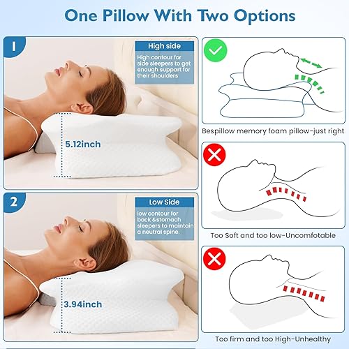 Miniatura 5 de Almohada cervical para aliviar el dolor de cuello, almohada cervical para dormir de lado, almohadas ergonómicas de espuma viscoelástica para dormir