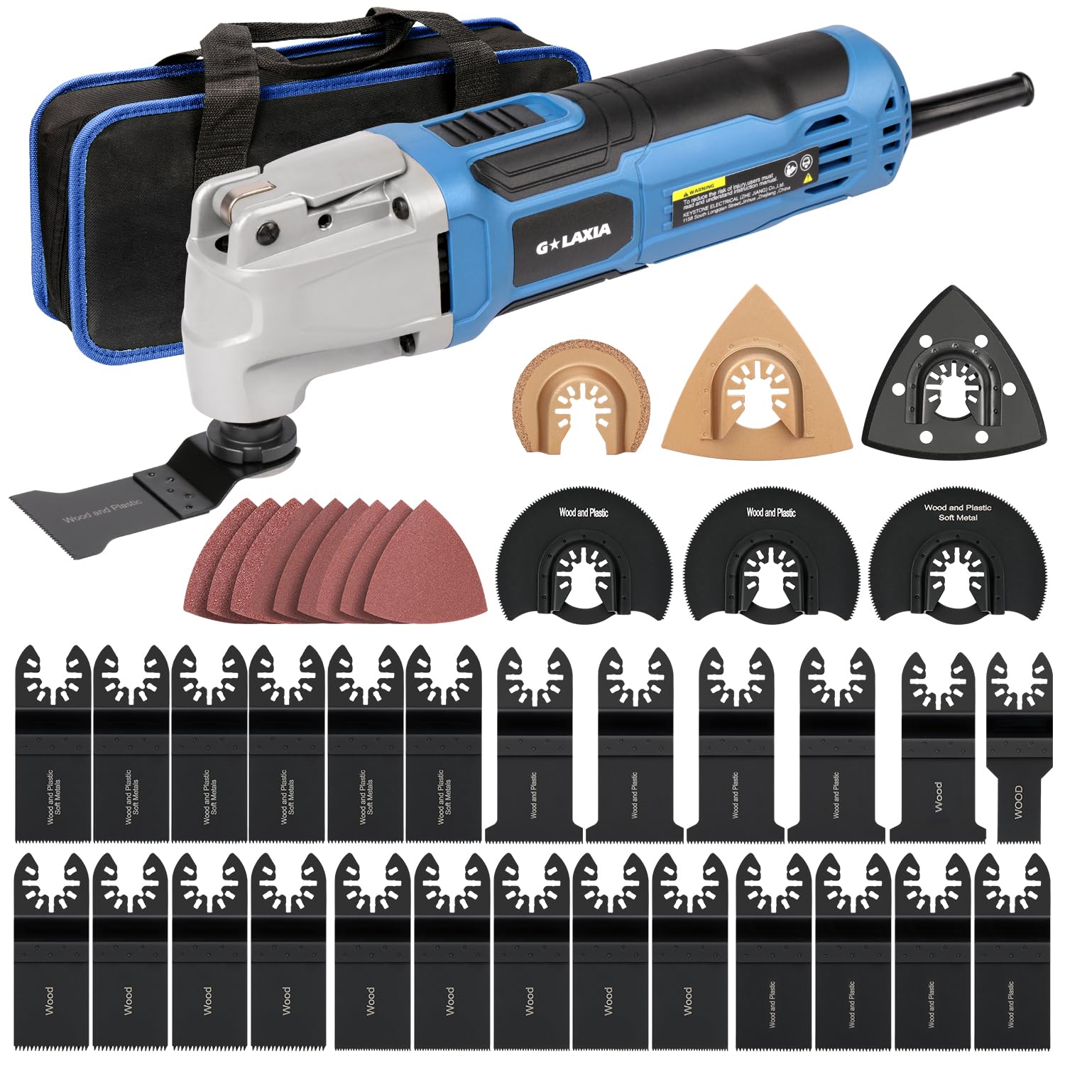 Strumenti Oscillanti 260W, 6 Velocità Variabile 15000-22000RPM Utensile Multifunzione, Angolo di Oscillazione 3° multifunzione oscillante,39 Pezzi Accessori con Borsa da Trasporto