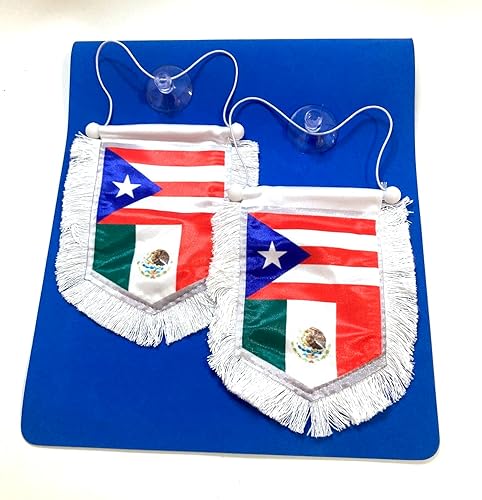 Puerto Rican Mexican flag for car 2pcs Combo Mexico &