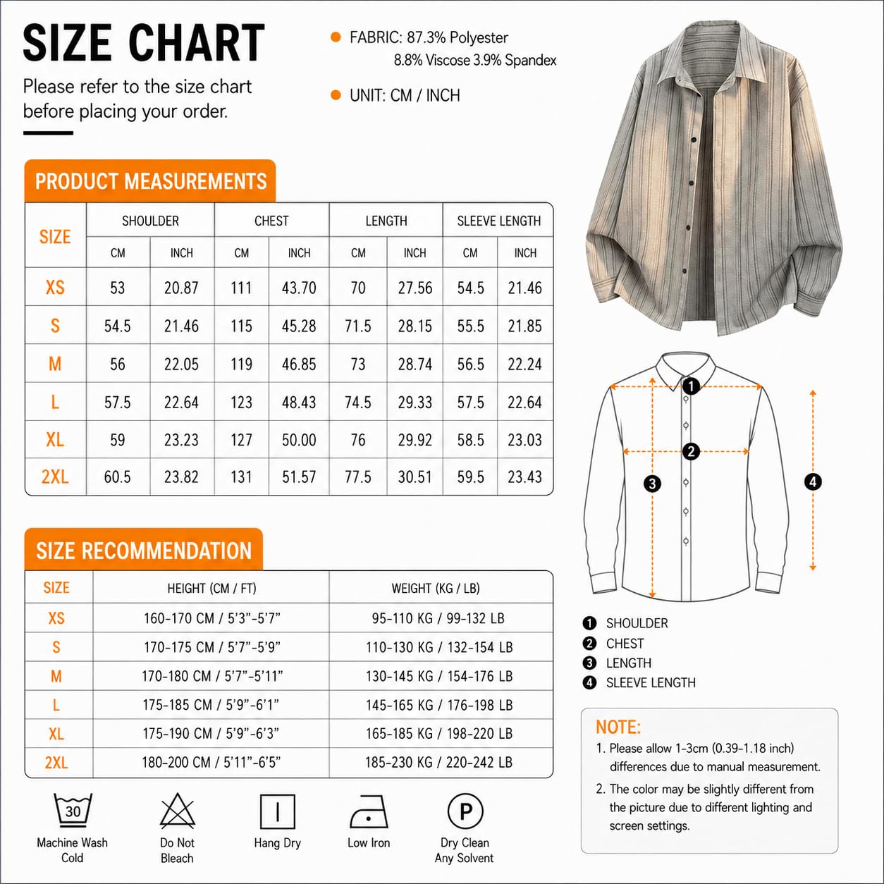 Generico Camicia A Righe da Uomo, vestibilità Comoda, Maniche Lunghe, Casual, Vintage, con Bottoni, Colletto A Revers, Top da Indossare A Strati per L'Autunno, Abbigliamento Quotidiano, Streetwear.