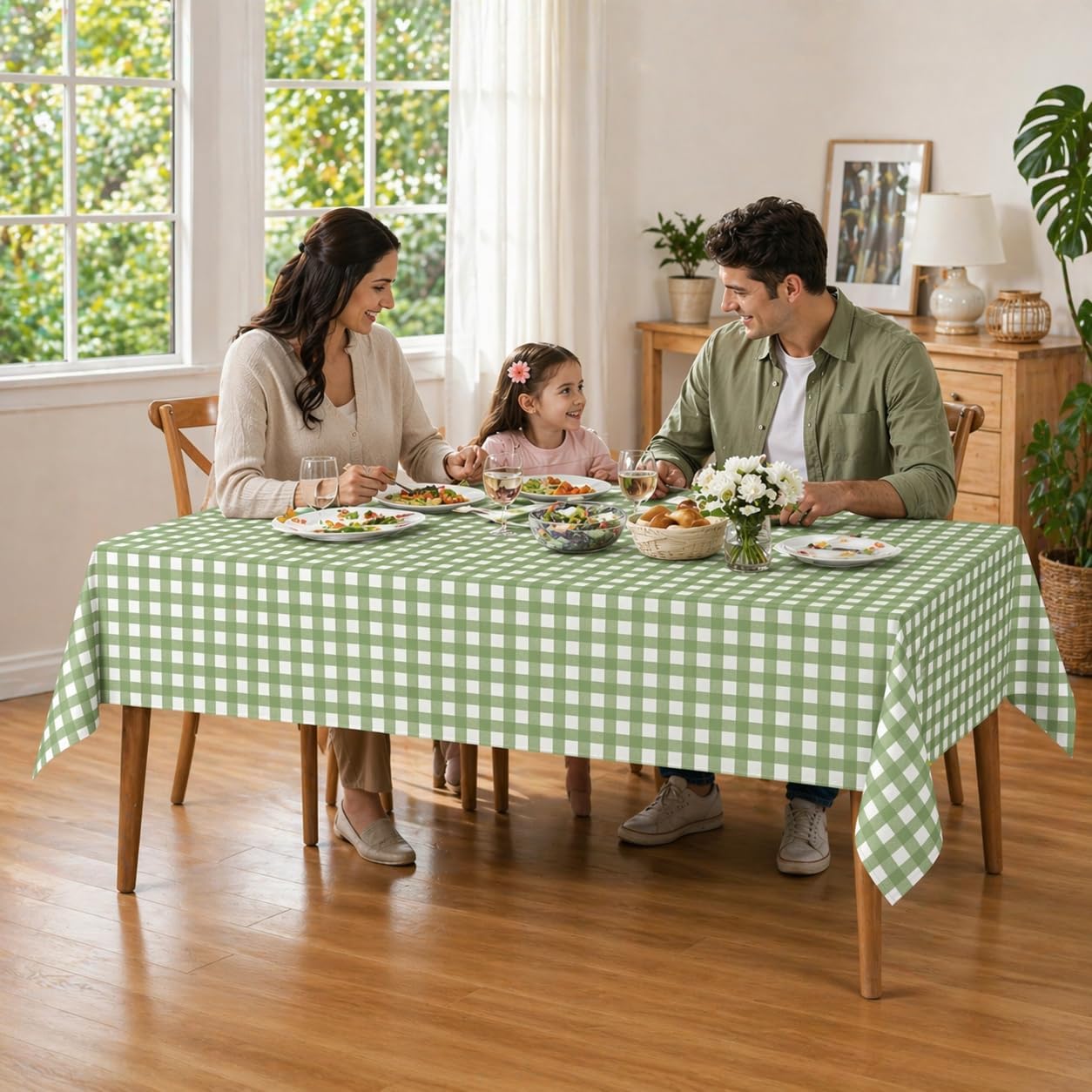 6 Pcs Sage Green Gingham Tablecloths, Checkered Table Covers 54 x 108 Inch | Green and White Checkered Tablecloths, Disposable Waterproof for Baby & Bridal Shower Picnic Camping Barbecue Birthday Party