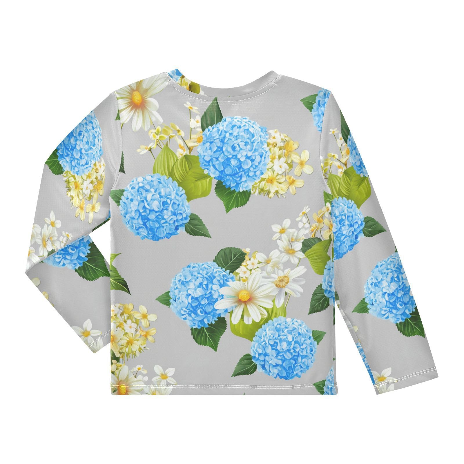 DOMIKING Hydrangea Flowers Gray Boys Long Sleeve Rashguard Shirt Kids Quick Dry Swim Shirt for Swimming Pool Beach 9-10T