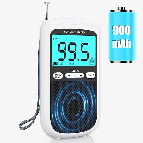 Sunoony Radio AM FM portátil de bolsillo personal con batería recargable de 900 mAh mejor recepción pantalla LCD clara conector de auriculares radio