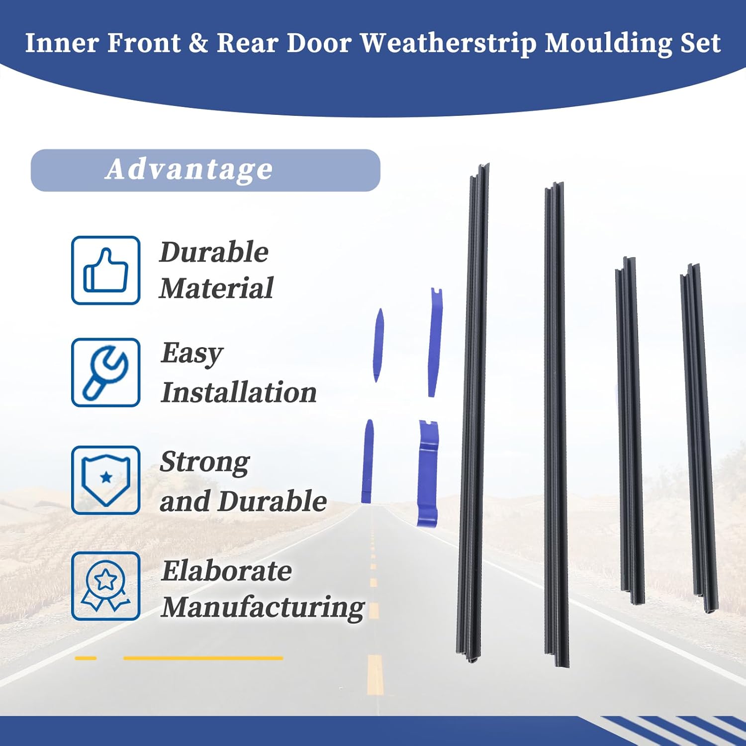 Car Inner Door Window Moulding Trim Weatherstrip Seal Belt Fit for Toyota Corolla 2009-2013 Replace 68171-12340 68172-12260 68173-12310 68174-12170 |Front & Rear Door Weatherstrip Moulding