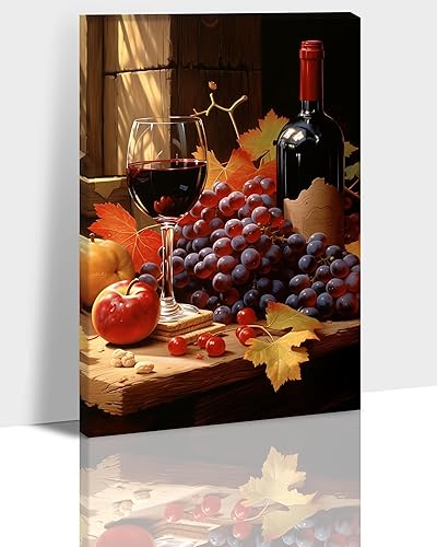 Miniatura 10 de Hzddty Lienzo decorativo para pared, diseño rústico de cocina, vino tinto y pan, cuadros de comida para decoración de pared, impresiones de pintura