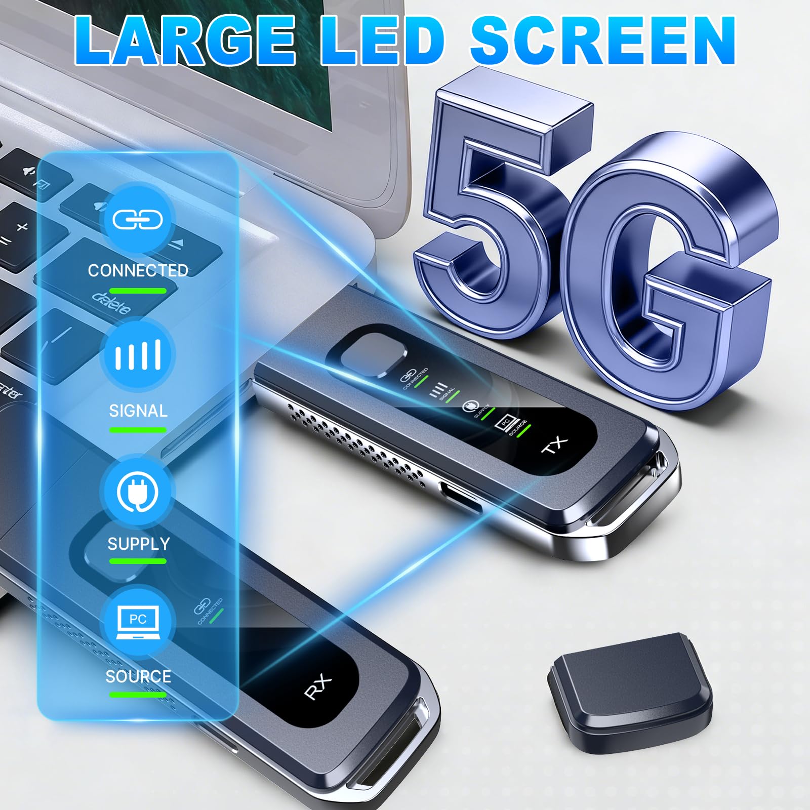 2026Trasmettitore e ricevitore HDMI wireless aggiornati, doppia banda 5,8G+2,4G, ingresso e uscita 4K, kit estensore plug & play con bassa latenza per video e audio da PC/proiettore/TV Box