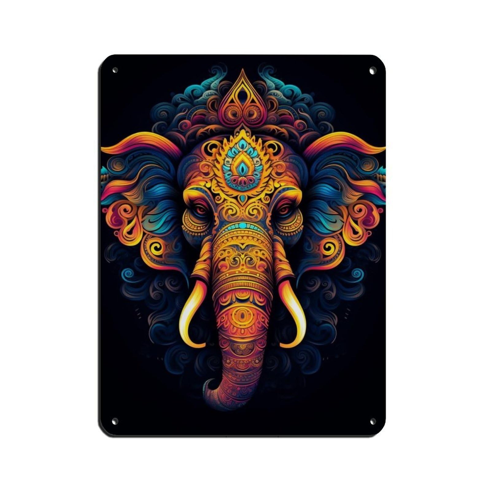 Colorful Ganesh Art Tin Sign Vintage Metal Pub Club Cafe Bar Home Wall Art Decoration Poster Retro 12x16inch(30x40cm)
