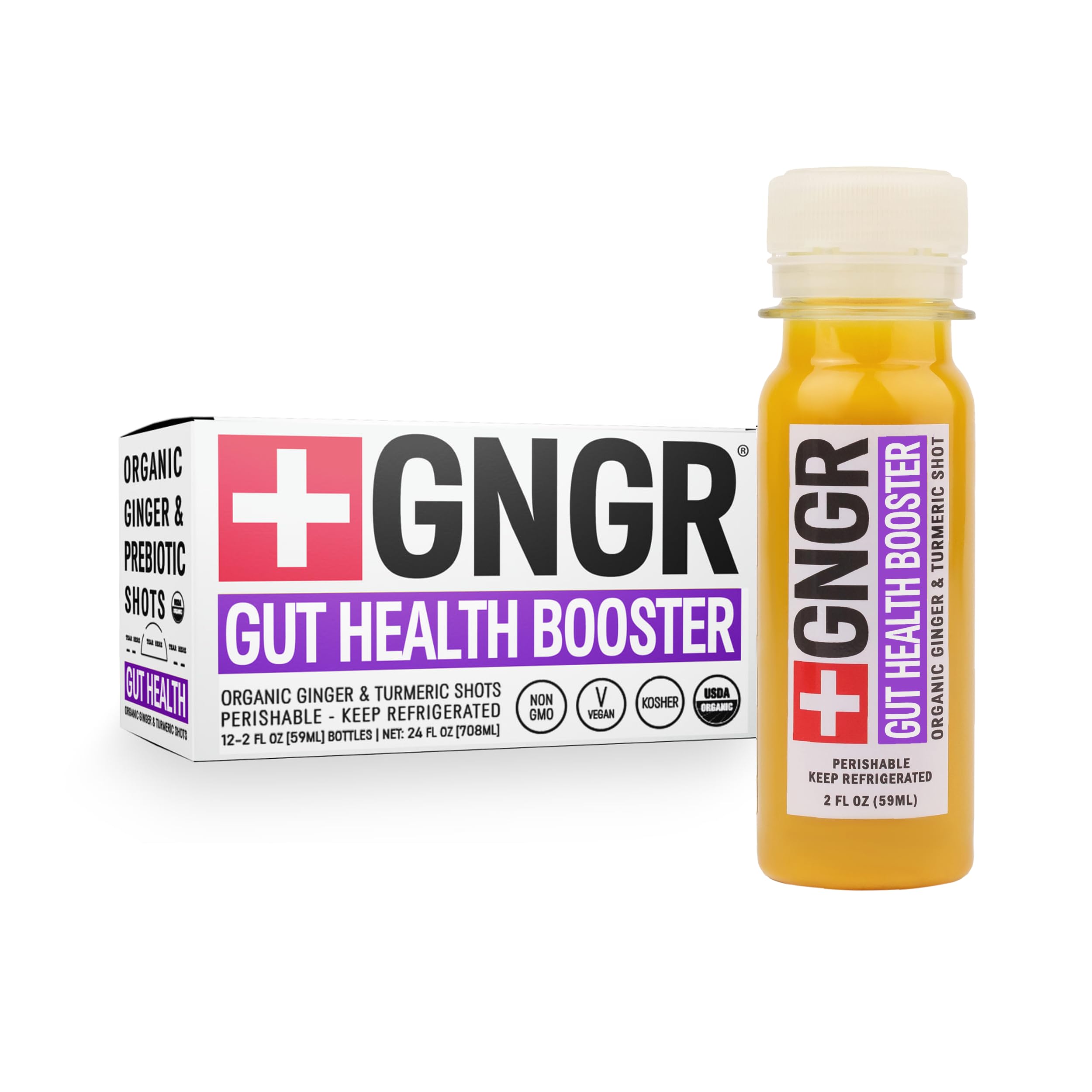 +GNGR Organic Gut Health Booster Shots: Prebiotic, Probiotic, Ginger & ACV (12-Pack)
