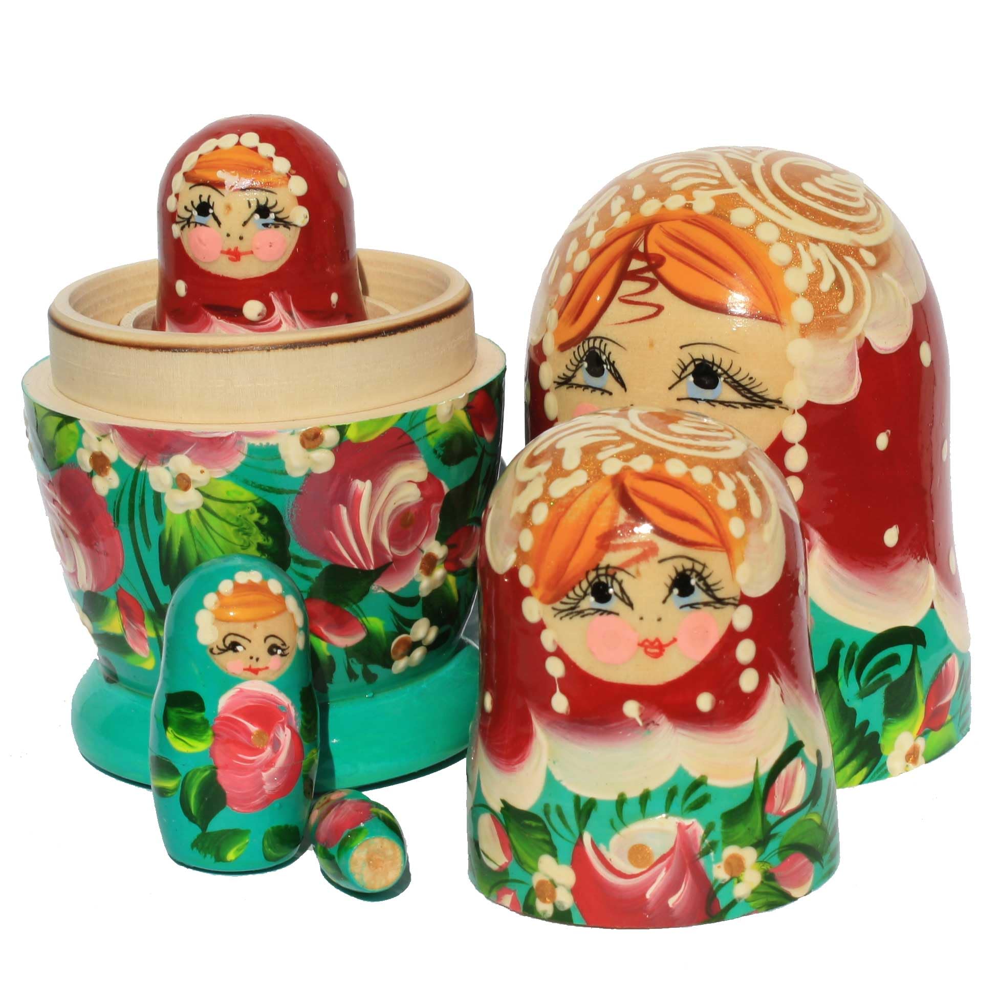 Matroschka Puppen russische Babuschka Matruschka Matrjoschka Original Klassisch 5 Steckpuppen 16cm aus Holz Rosen