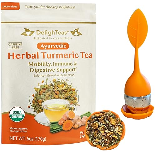 Miniatura 8 de DelighTeas Té orgánico de cúrcuma y jengibre Té de cúrcuma ayurvédica de hojas sueltas para movilidad, apoyo inmunológico y digestivo Sin OMG