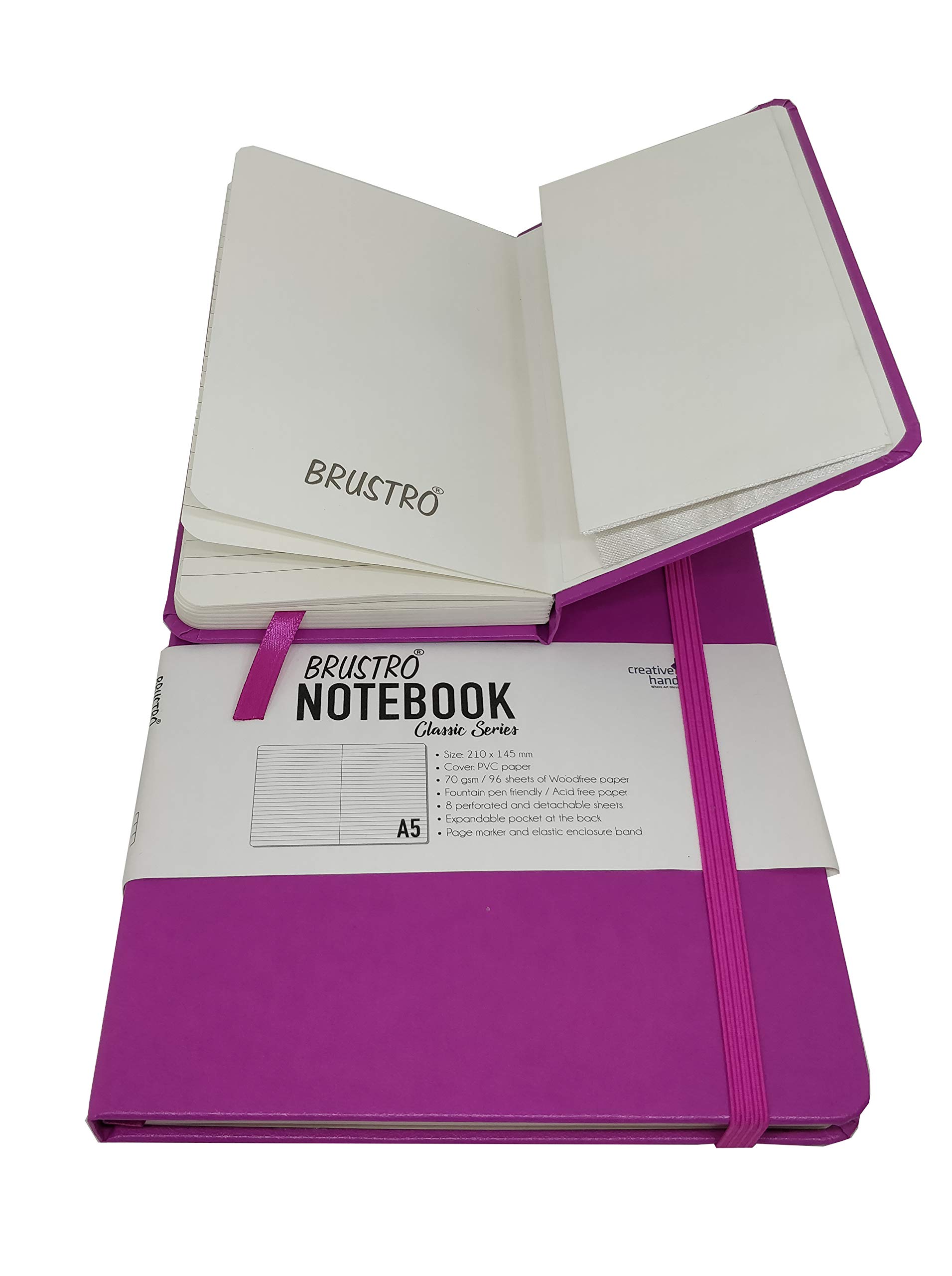 BRUSTRO Classic Series - Confezione doppia, formato A5 e A6, 70 g/m², 96 fogli, rosa leggero, con copertina rigida, fascia di chiusura elastica, pratica borsa, versatile per la scuola