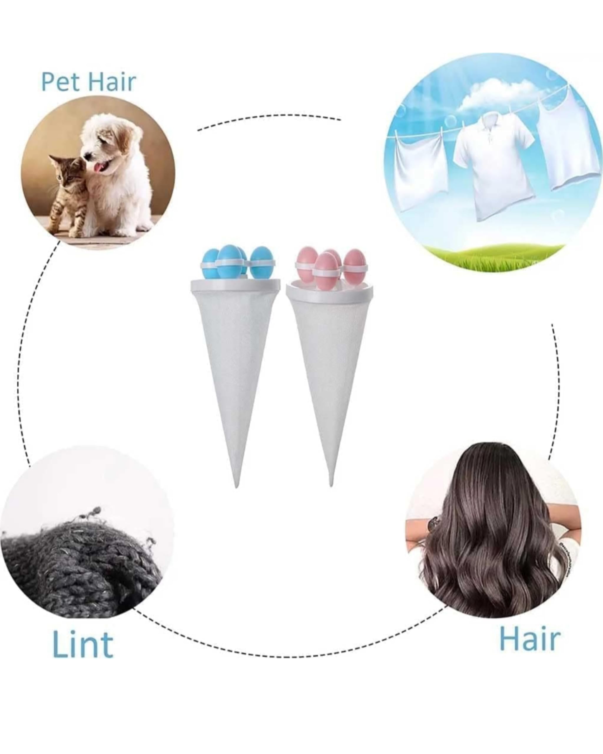2pcs Washing Machine Floating Lint Mesh Bag Hair Filter Mesh Bags and 10pcs Cleaning with Washer Balls Laundry Balls Combo. 4