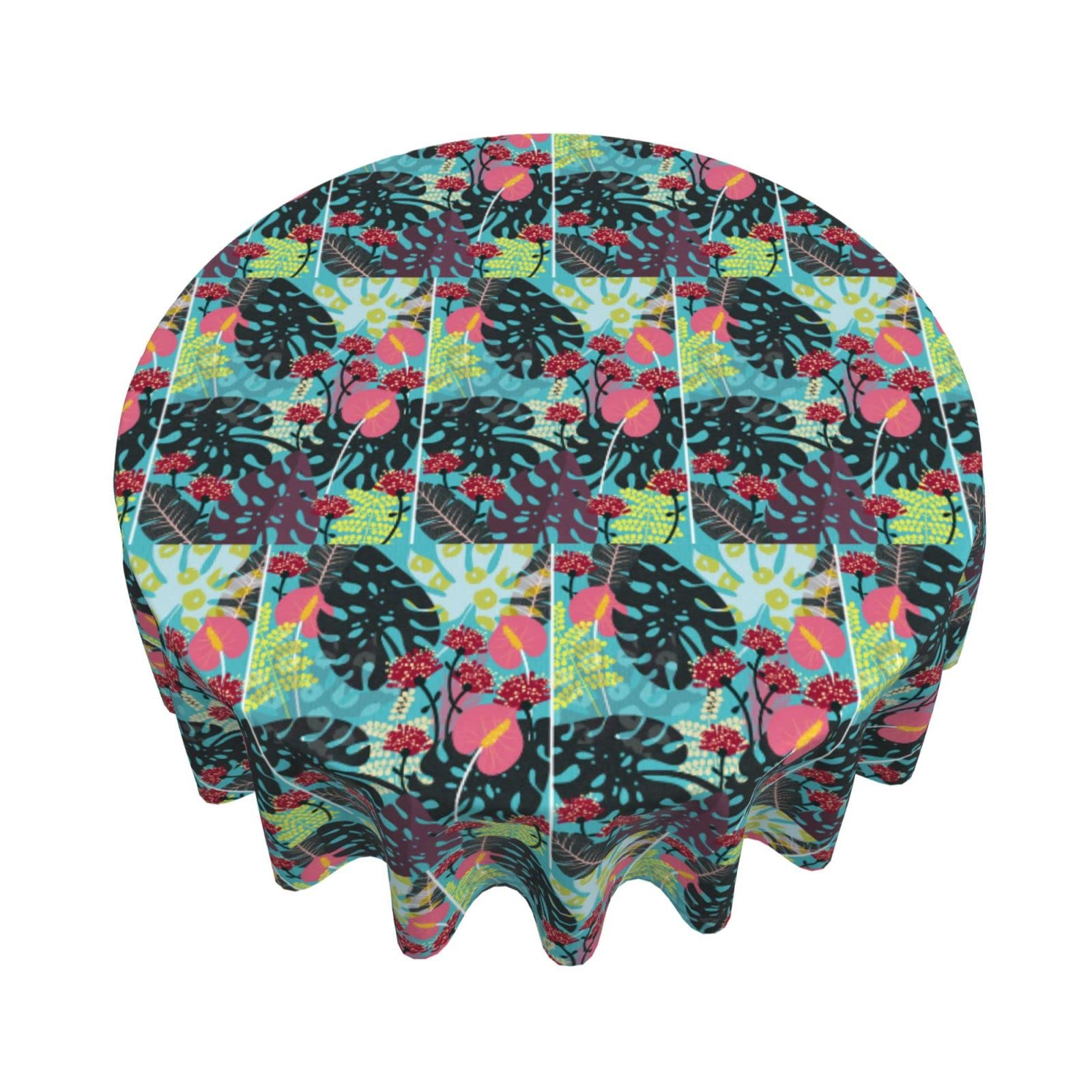 NLWQEKV Tovaglia rotonda impermeabile, tovaglia in plastica stampata con piante e fiori colorati, tovaglia decorativa per esterni lavabile 60 pollici