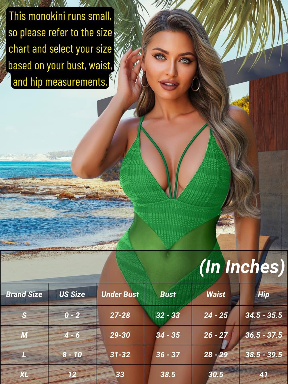 Sexy One Piece Monokini for Women, Cheeky High Leg Deep-V Neck Swimsuits, Strappy Mesh Low-Back Bathing Suit - Image 6