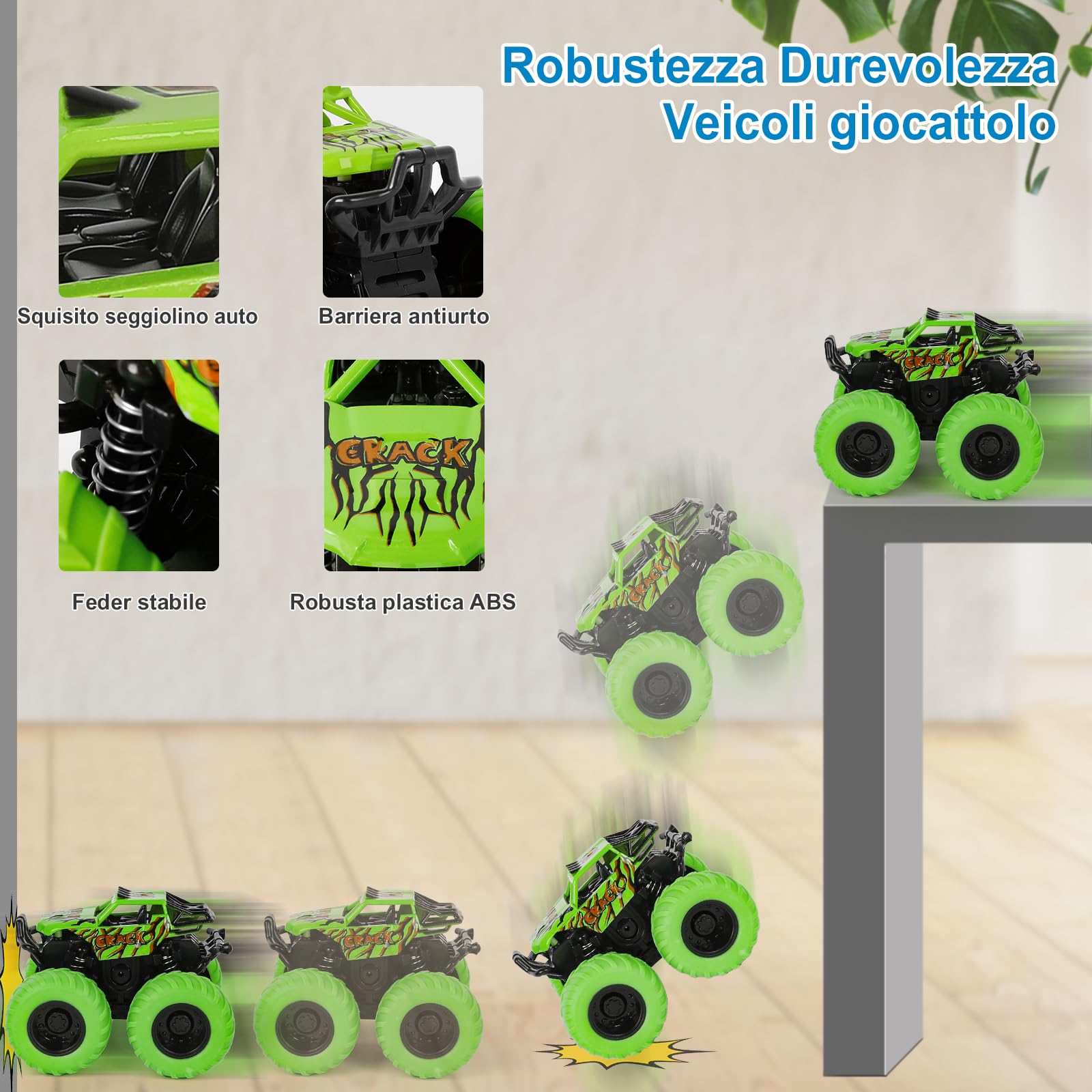 Shayson Monster Truck, Macchinine per Bambini, Camion Giocattolo per Bambini, Macchina Bambini, Rotazione a 360 Gradi, Regali Giochi per Ragazzie Bambini di 2 Anni, 2 Pezzi